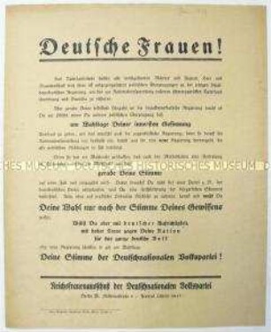 Wahlaufruf der DNVP an die Frauen zur Wahl der Nationalversammlung 1919