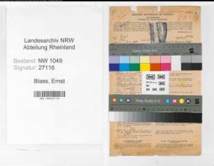 Entnazifizierung Ernst Blass , geb. 25.04.1891 (Zollbeamter)