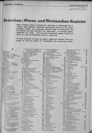 Branchen-, Waren- und Wortmarken-Register