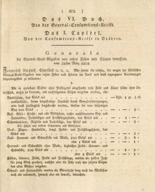 Das I. Capitel. Von der Consumtions-Accise in Städten.
