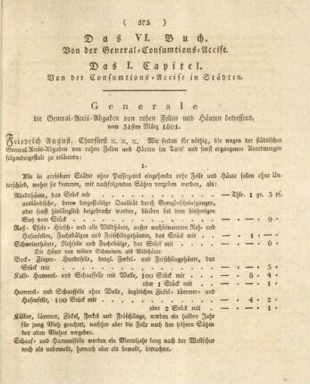 Das I. Capitel. Von der Consumtions-Accise in Städten.