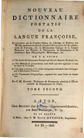 Nouveau dictionnaire portatif de la langue française. 2