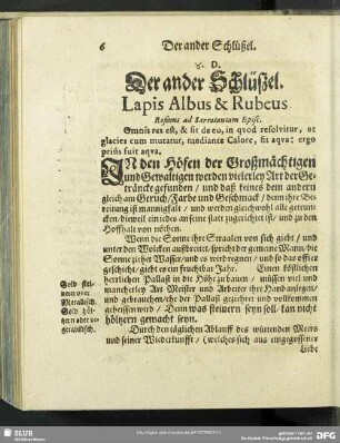 Der ander Schlüszel. Lapis Albus & Rubeus