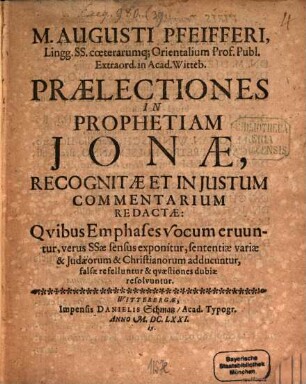 Praelectiones in prophetiam Jonae : recognitae et in iustum commentarium redactae