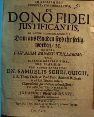 Exercitatio theol. de dono fidei iustificantis
