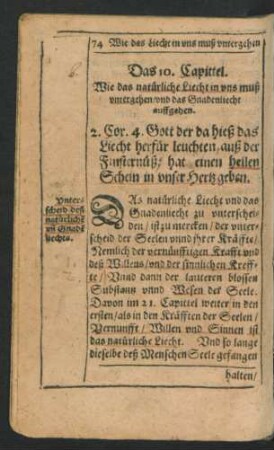 Das 10. Capittel. Wie das natürliche Liecht in uns muß untergehen/ und das Gnadenliecht auffgehen.