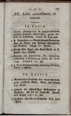 XV. Libri miscellanei, et omissi