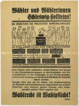 Aufruf zu den Stadtverordneten-, Kreis- und Provinziallandtagswahlen in Schleswig-Holstein 1929