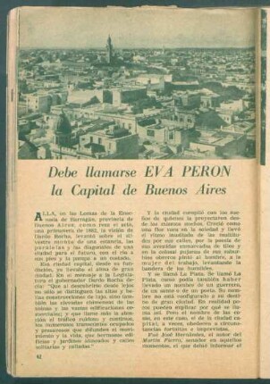 Debe llamarse Eva Perón la Capital de Buenos Aires