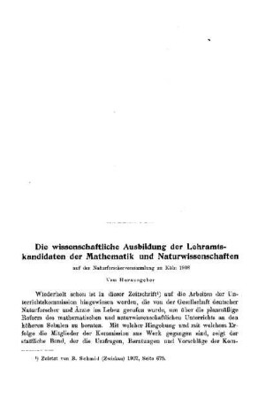 Die wissenschaftliche Ausbildung der Lehramtskandidaten der mathematik und Naturwissenschaften