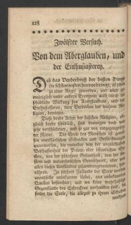 Zwölfter Versuch. Von dem Aberglauben, und der Enthusiasterey