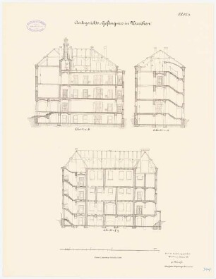 Amtsgericht und Gefängnis, Wreschen: Längsschnitt, Querschnitte 1:100