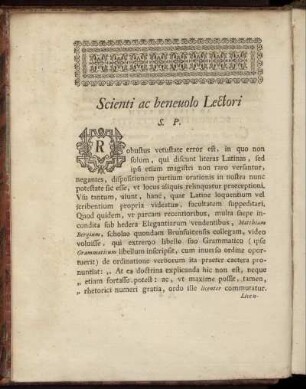 Scienti ac benevolo Lectori S. P.