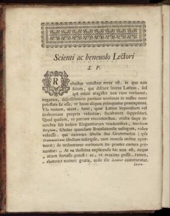 Scienti ac benevolo Lectori S. P.