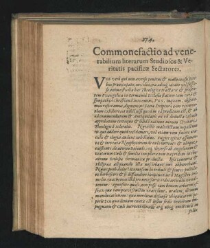Commonefactio ad venerabilium literarum Studiosos & Veritatis pacificae Sectatores.