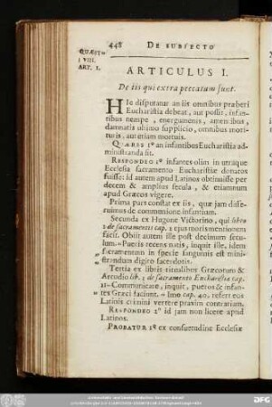 Articulus I. De iis qui extra peccatum sunt.