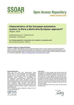 Characteristics of the European automotive  is there a distinctive European approach?