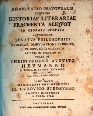 Diss. inaug. exhibens historiae literariae fragmenta aliquot