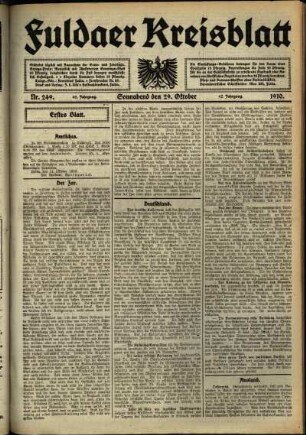 Erste Ausgabe vom Samstag, den 29. Oktober 1910.