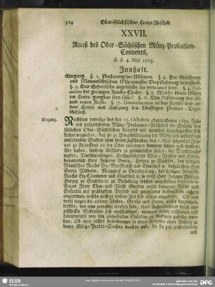 XXVII. Receß des Ober-Sächsischen Münz-Probation-Convents, d. d. 4. Maii 1625