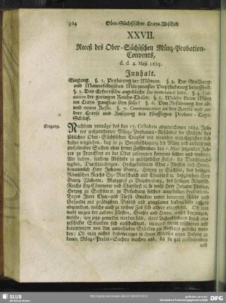 XXVII. Receß des Ober-Sächsischen Münz-Probation-Convents, d. d. 4. Maii 1625