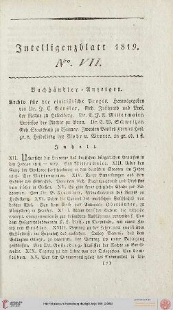 Intelligenzblatt Nro. VII