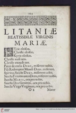 Litaniæ beatissimæ Virginis Mariæ
