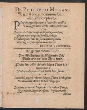 De Philippo Melanchthone, communi Germaniae Praeceptore.