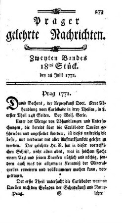 Zweyten Bandes 18tes Stück. den 28 Julii 1772.