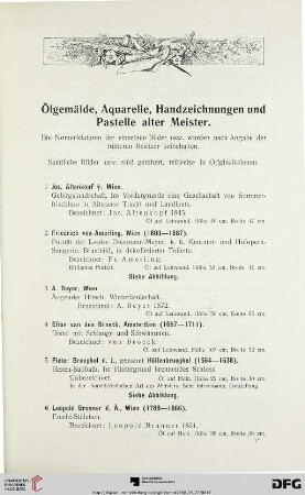 Ölgemälde, Aquarelle, Handzeichnungen und Pastelle alter Meister (Nr. 1-104)