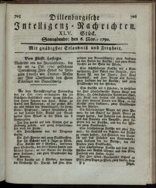 XLV. Stück. Sonnabends: den 6. Nov., 1790.