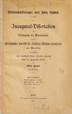Städtebundsbestrebungen unter König Sigmund