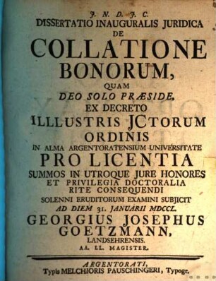 Diss. inaug. iur. de collatione bonorum