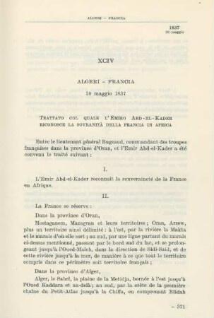 XCIV Algeri - Francia 30 maggio 1837