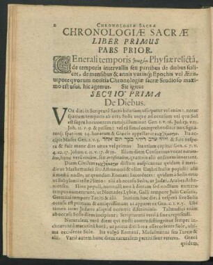 Chronologiae Sacrae Liber Primus.