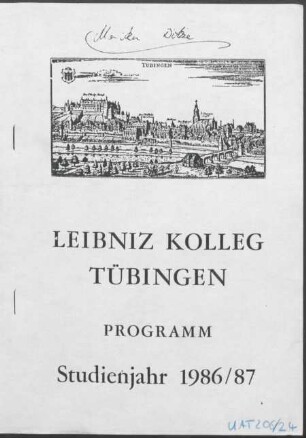 Umschlag: "Leibniz Kolleg. Tübingen. Studienjahr 1986/87"