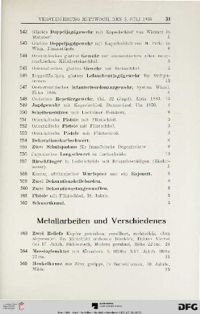 Metallarbeiten und Verschiedenes (Nr. 563-765)