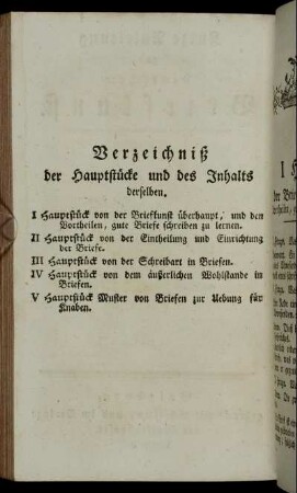 Verzeichniß der Hauptstücke und des Inhalts derselben.