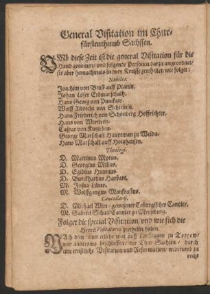 General Visitation im Churfürstenthumb Sachssen.