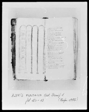 Victor-Codex, Evangelienharmonie nach Tatian; aus dem Besitz des heiligen Bonifatius — ---, Folio 13rectoKanontafel