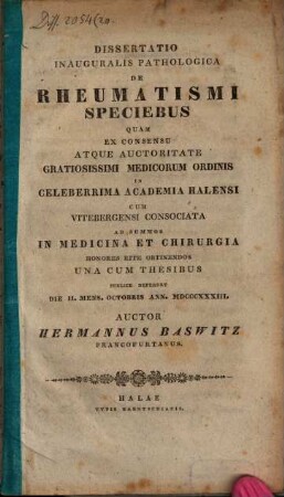 Diss. inaug. patholog. de rheumatismi speciebus