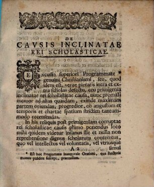 Programma quo de causis inclinatae scholasticae disserere adhuc pergit