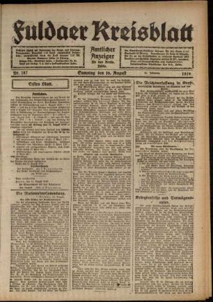 Erste Ausgabe vom Samstag, den 16. August 1919.