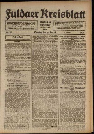 Erste Ausgabe vom Samstag, den 16. August 1919.