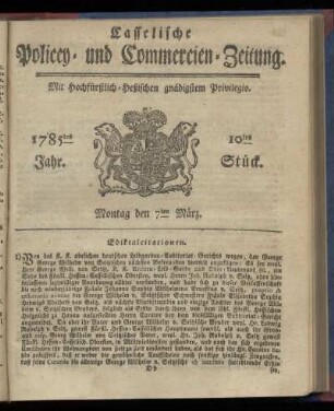 10tes Stueck, Montag den 7ten Maerz. 1785