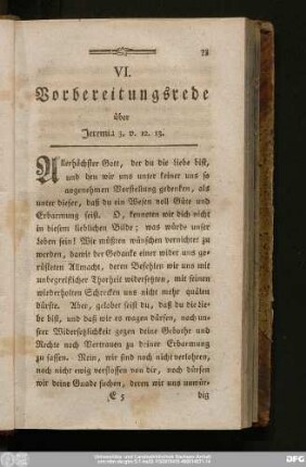 VI. Vorbereitungsrede über Jeremia 3. v. 12. 13.