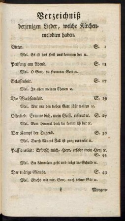 Verzeichniß derjenigen Lieder, welche Kirchenmelodien haben.