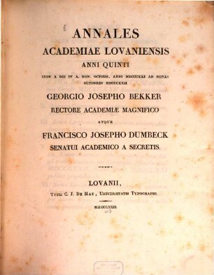 Annales Academiae Lovaniensis. 5. 1821/22 (1823)