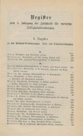 Register zum 5. Jahrgang der Zeitschrift für rheinische Justizsubalternbeamte