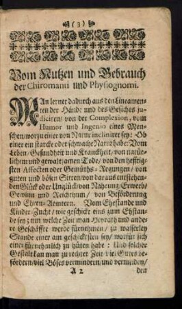 Vom Nutzen und Gebrauch der Chiromanti und Physiognomi